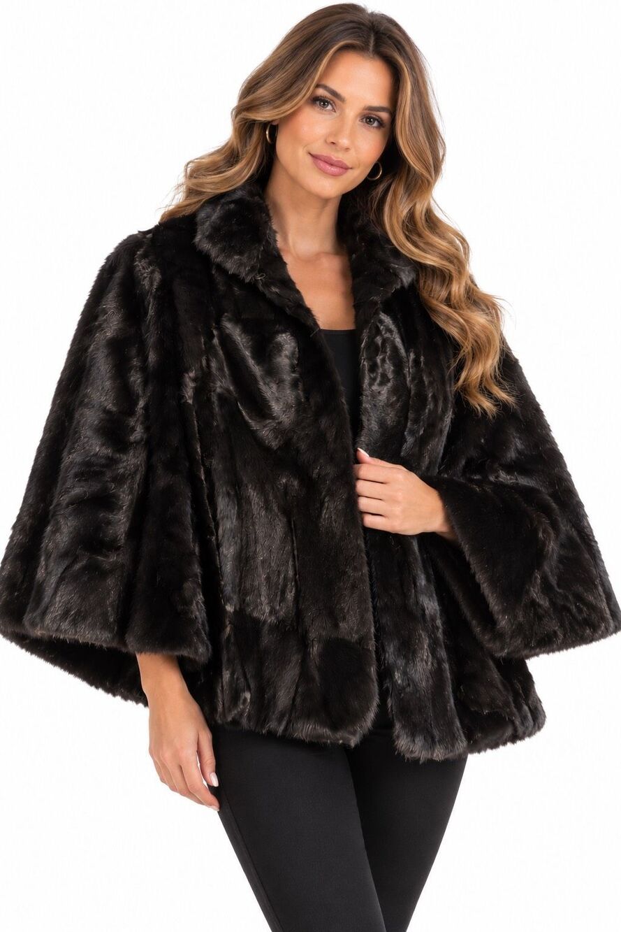 L. Lourie Philadelphia Vintage Black Genuine Fur Cape Coat Women’s Size L/XL
